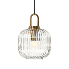 Lampadario Geometrico in Vetro Rigato a Forma di Zucca con 1 Luce Vintage