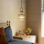 Lampadario Geometrico in Vetro Rigato a Forma di Zucca con 1 Luce Vintage