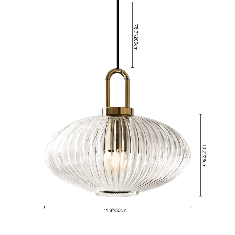Lampadario Geometrico in Vetro Rigato a Forma di Zucca con 1 Luce Vintage