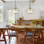 Lampadario Geometrico in Vetro Rigato a Forma di Zucca con 1 Luce Vintage