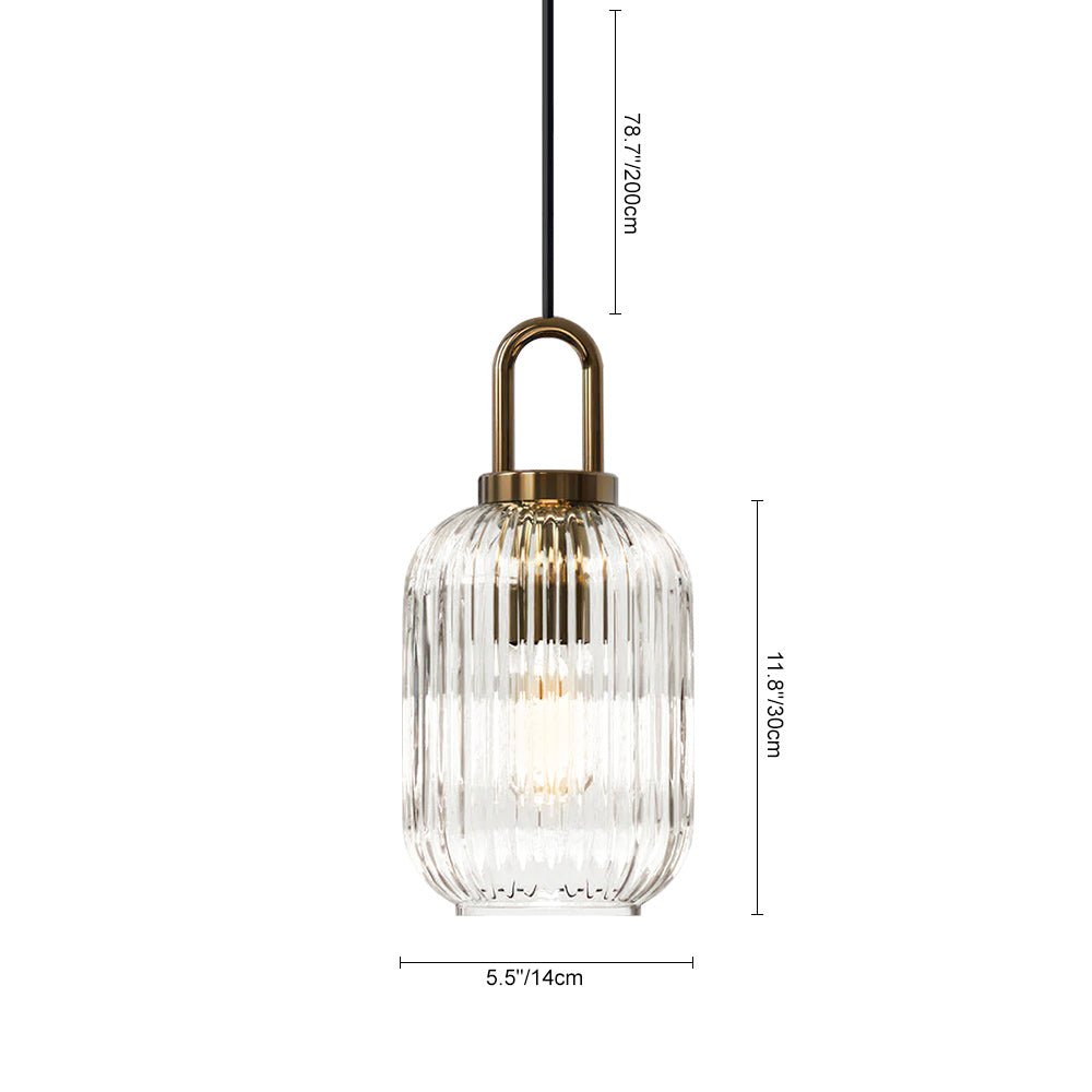 Lampadario Geometrico in Vetro Rigato a Forma di Zucca con 1 Luce Vintage