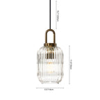 Lampadario Geometrico in Vetro Rigato a Forma di Zucca con 1 Luce Vintage