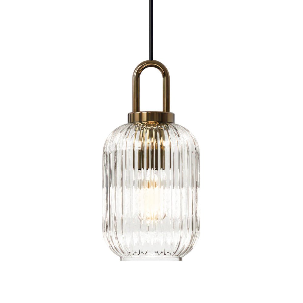 Lampadario Geometrico in Vetro Rigato a Forma di Zucca con 1 Luce Vintage