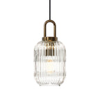Lampadario Geometrico in Vetro Rigato a Forma di Zucca con 1 Luce Vintage