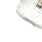 Lampadario Geometrico in Vetro Rigato a Forma di Zucca con 1 Luce Vintage