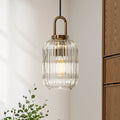 Lampadario Geometrico in Vetro Rigato a Forma di Zucca con 1 Luce Vintage