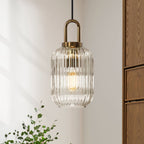 Lampadario Geometrico in Vetro Rigato a Forma di Zucca con 1 Luce Vintage