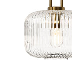 Lampadario Geometrico in Vetro Rigato a Forma di Zucca con 1 Luce Vintage