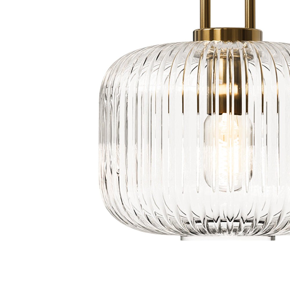 Lampadario Geometrico in Vetro Rigato a Forma di Zucca con 1 Luce Vintage