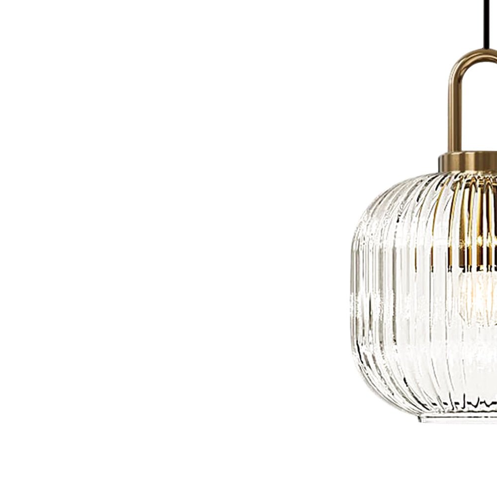 Lampadario Geometrico in Vetro Rigato a Forma di Zucca con 1 Luce Vintage