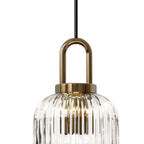 Lampadario Geometrico in Vetro Rigato a Forma di Zucca con 1 Luce Vintage