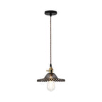 Lampada a sospensione vintage con paralume in vetro a forma di cono e bordo ondulato, 1 luce