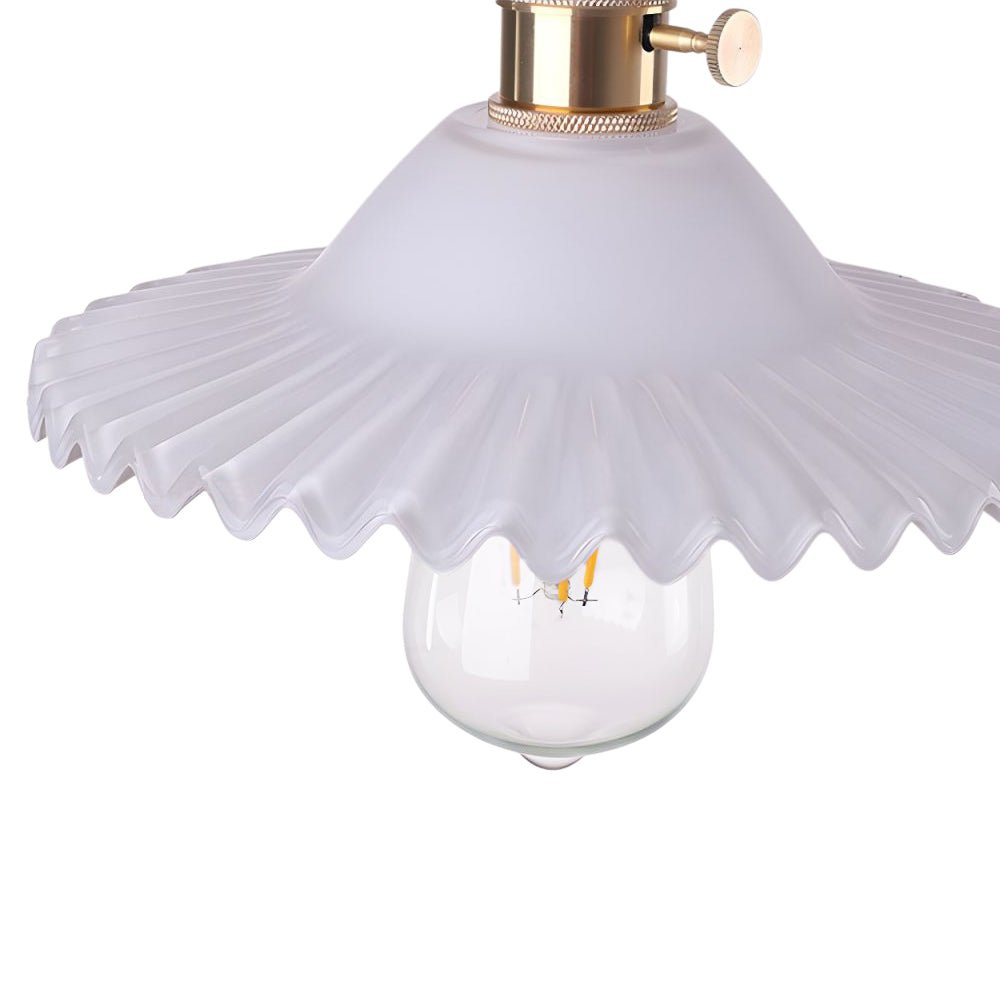 Lampada a sospensione vintage con paralume in vetro a forma di cono e bordo ondulato, 1 luce