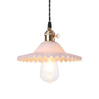Lampada a sospensione vintage con paralume in vetro a forma di cono e bordo ondulato, 1 luce