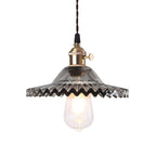 Lampada a sospensione vintage con paralume in vetro a forma di cono e bordo ondulato, 1 luce