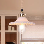 Lampada a sospensione vintage con paralume in vetro a forma di cono e bordo ondulato, 1 luce