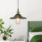 Lampada a sospensione vintage con paralume in vetro a forma di cono e bordo ondulato, 1 luce