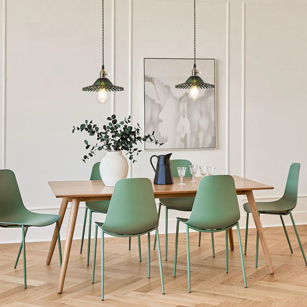 Lampada a sospensione vintage con paralume in vetro a forma di cono e bordo ondulato, 1 luce