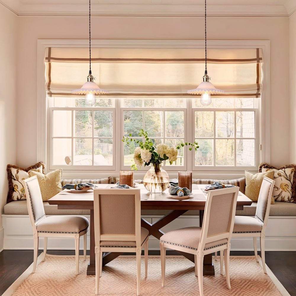 Lampada a sospensione vintage con paralume in vetro a forma di cono e bordo ondulato, 1 luce