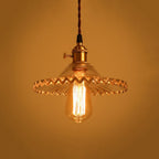 Lampada a sospensione vintage con paralume in vetro a forma di cono e bordo ondulato, 1 luce