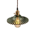 Lampada a sospensione vintage con paralume in vetro a forma di cono e bordo ondulato, 1 luce
