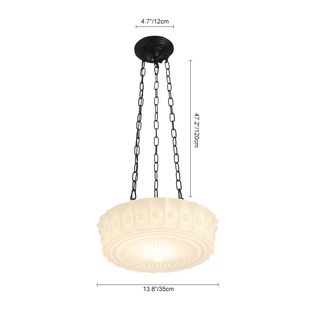 Lampada a sospensione scolastica vintage con paralume in ceramica a 3 luci