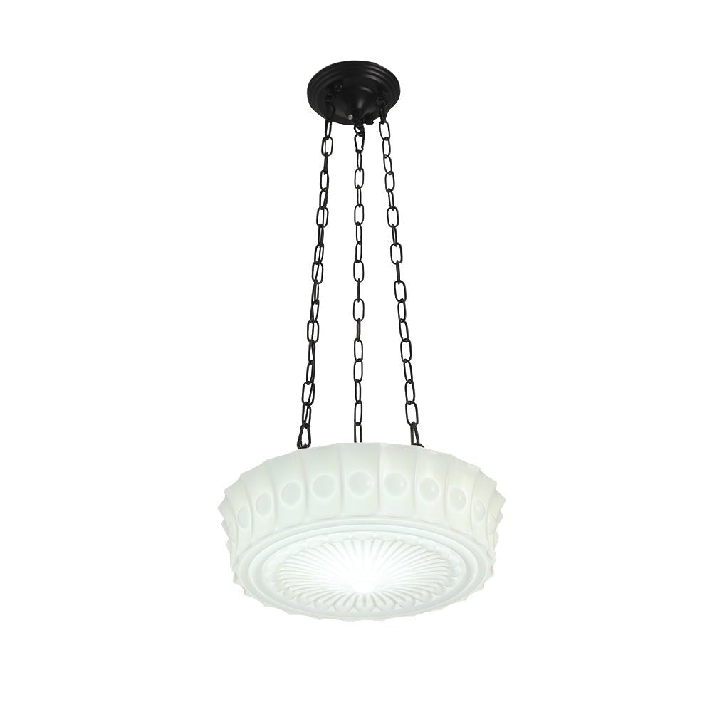 Lampada a sospensione scolastica vintage con paralume in ceramica a 3 luci