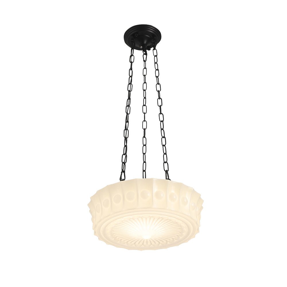 Lampada a sospensione scolastica vintage con paralume in ceramica a 3 luci