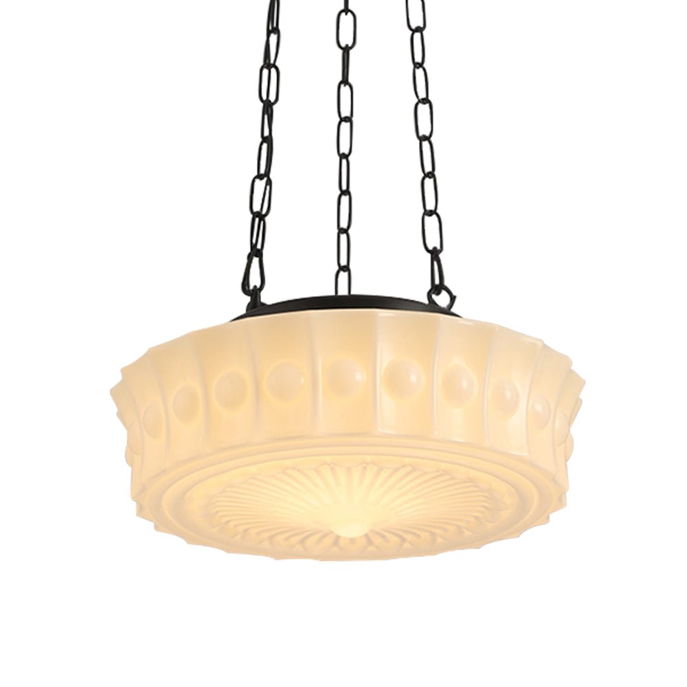 Lampada a sospensione scolastica vintage con paralume in ceramica a 3 luci