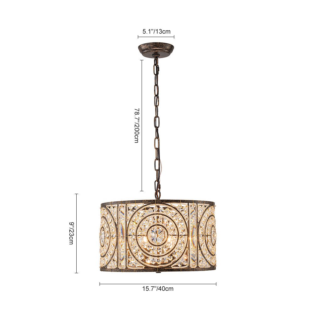 Lampadario Vintage a 4 Luci Glam con Accenti in Cristallo