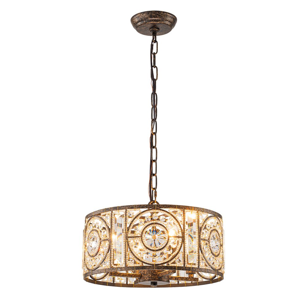 Lampadario Vintage a 4 Luci Glam con Accenti in Cristallo