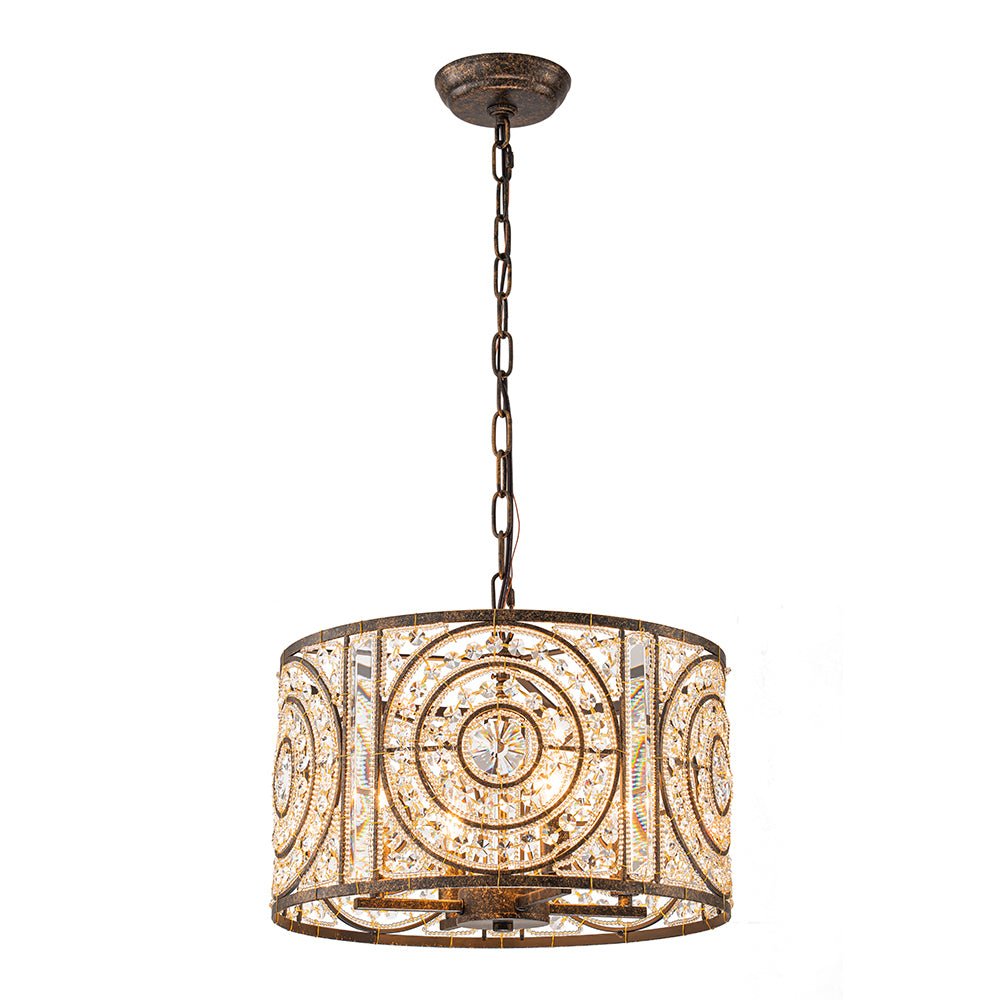 Lampadario Vintage a 4 Luci Glam con Accenti in Cristallo