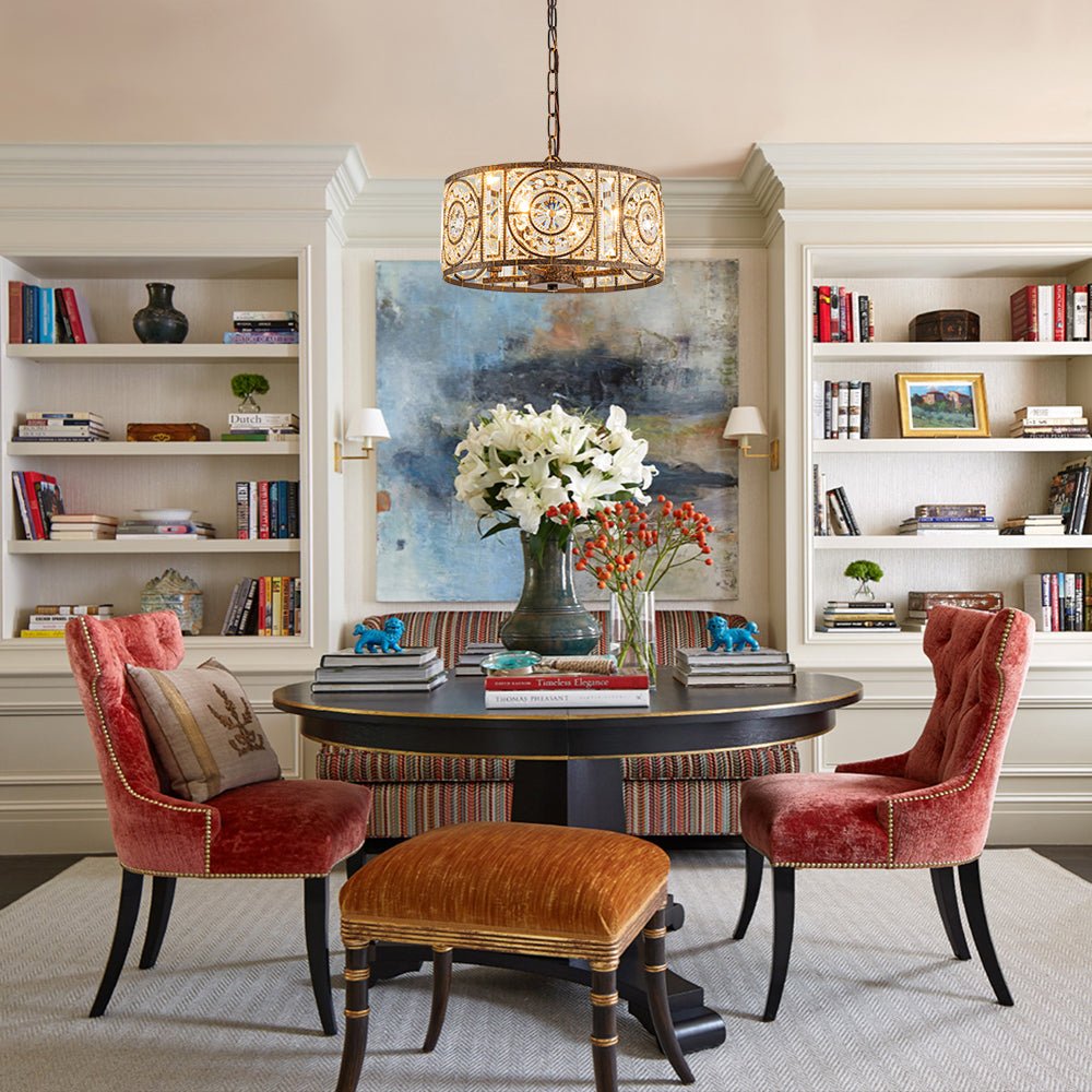 Lampadario Vintage a 4 Luci Glam con Accenti in Cristallo