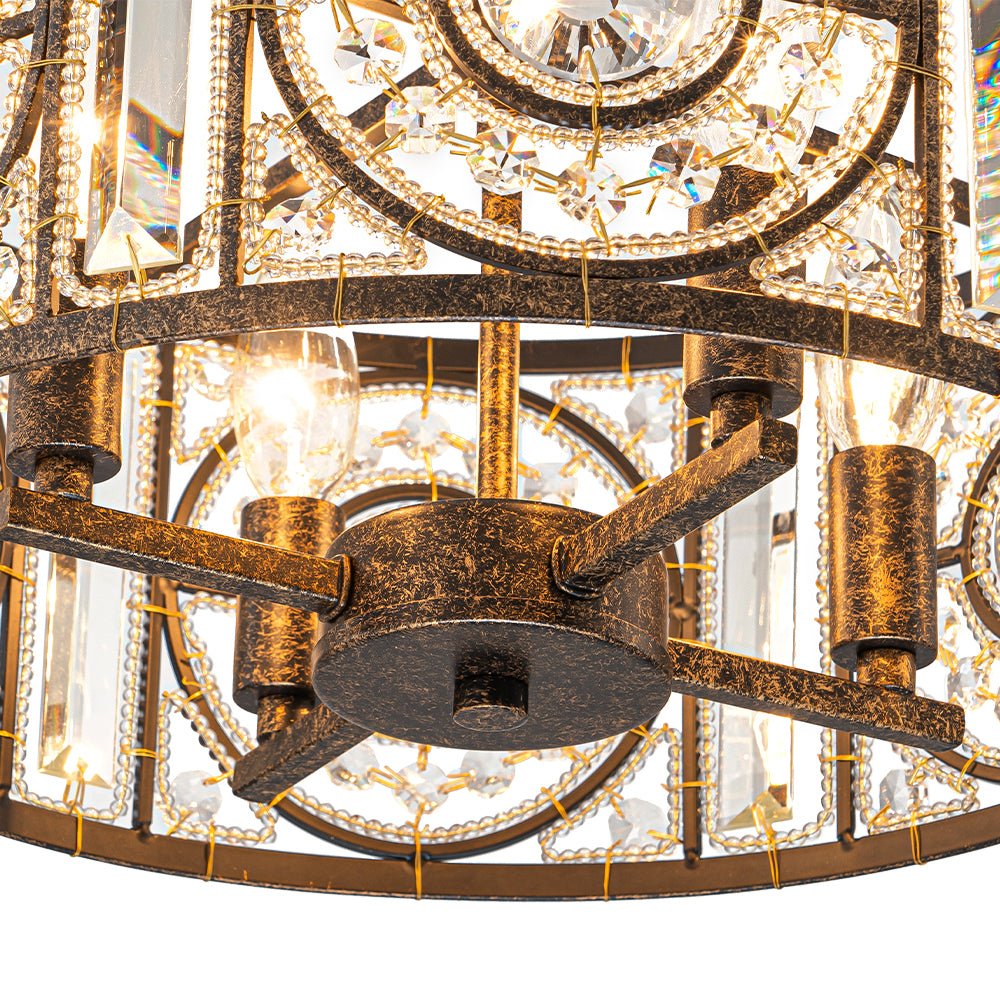 Lampadario Vintage a 4 Luci Glam con Accenti in Cristallo