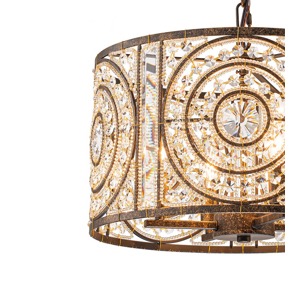 Lampadario Vintage a 4 Luci Glam con Accenti in Cristallo