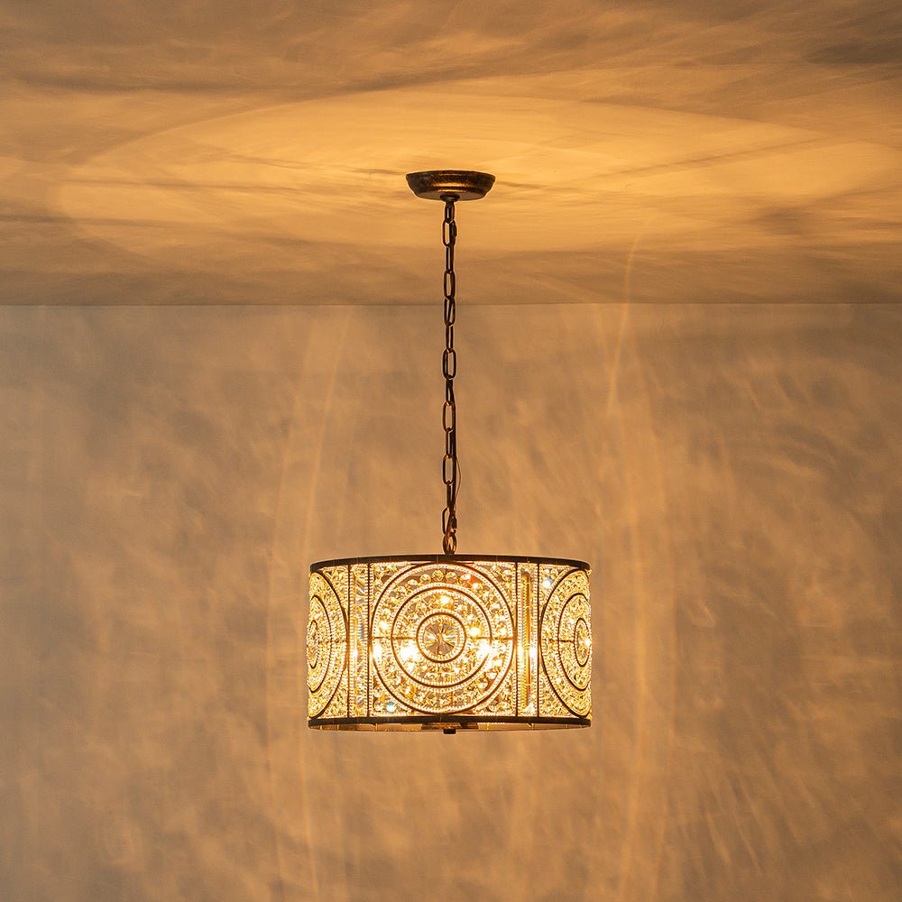 Lampadario Vintage a 4 Luci Glam con Accenti in Cristallo