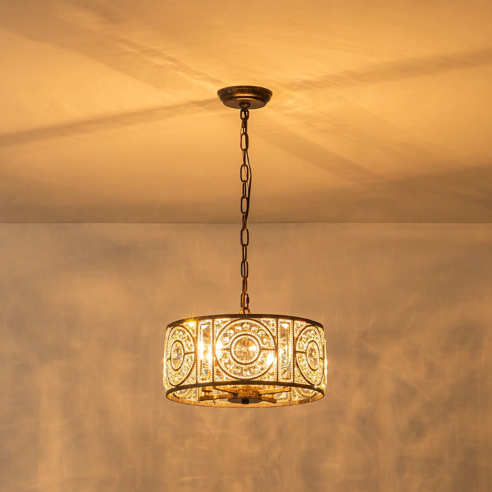 Lampadario Vintage a 4 Luci Glam con Accenti in Cristallo