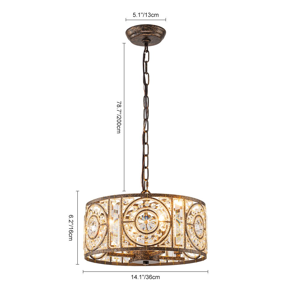 Lampadario Vintage a 4 Luci Glam con Accenti in Cristallo