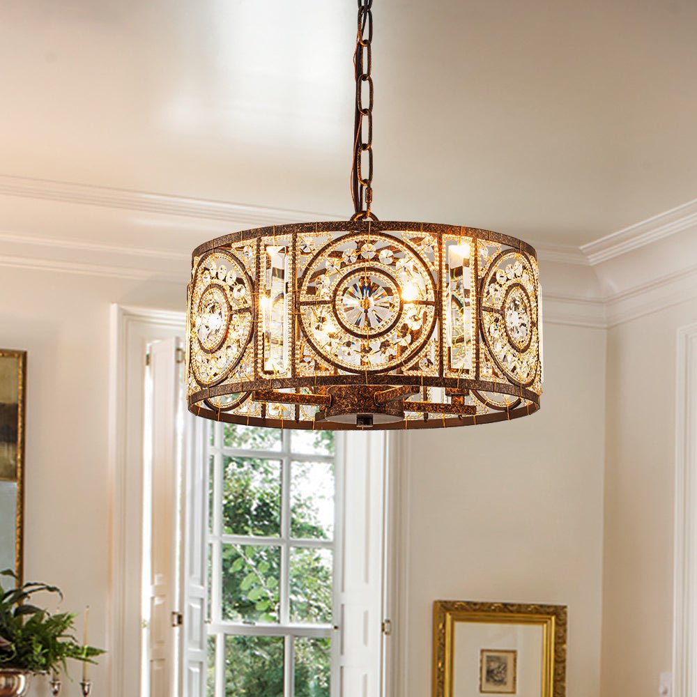 Lampadario Vintage a 4 Luci Glam con Accenti in Cristallo