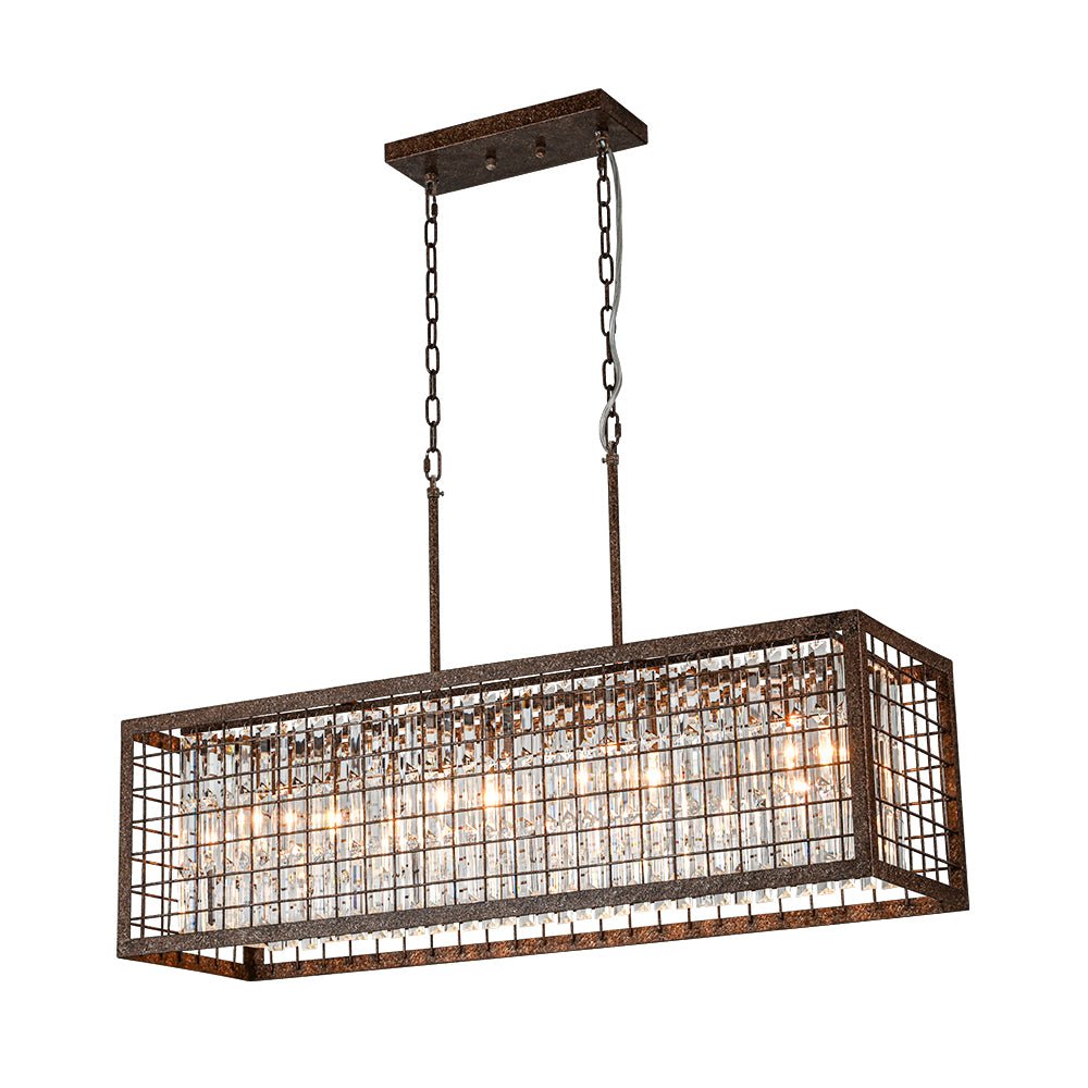 Lampadario Rectangolare Vintage a 4 Luci con Struttura Hollow in Cristallo