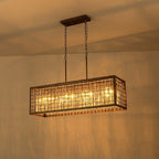 Lampadario Rectangolare Vintage a 4 Luci con Struttura Hollow in Cristallo