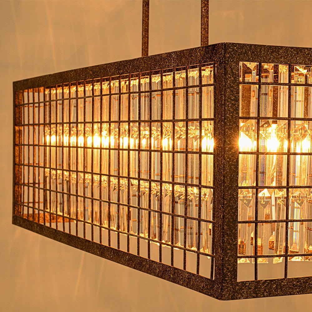 Lampadario Rectangolare Vintage a 4 Luci con Struttura Hollow in Cristallo