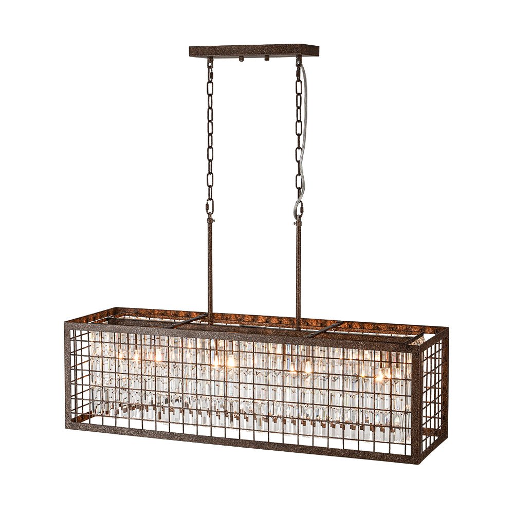 Lampadario Rectangolare Vintage a 4 Luci con Struttura Hollow in Cristallo