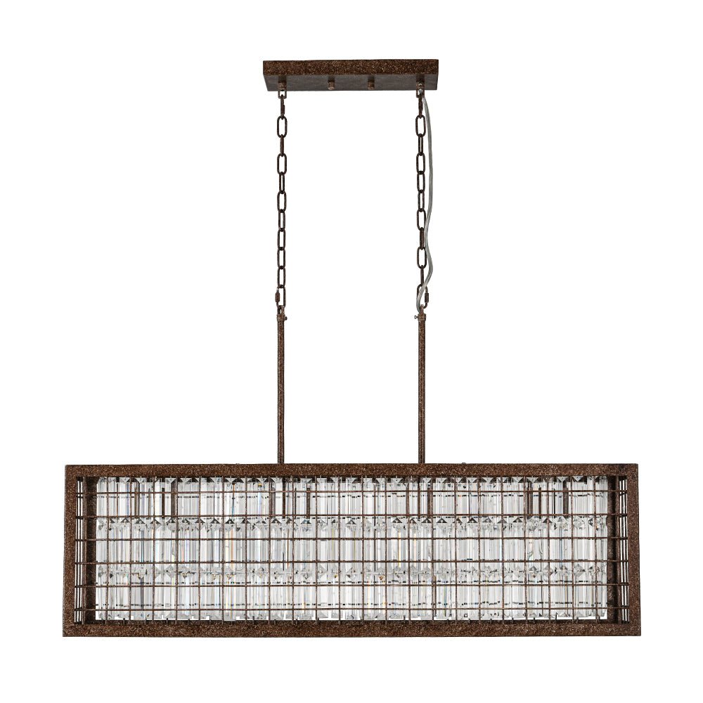 Lampadario Rectangolare Vintage a 4 Luci con Struttura Hollow in Cristallo