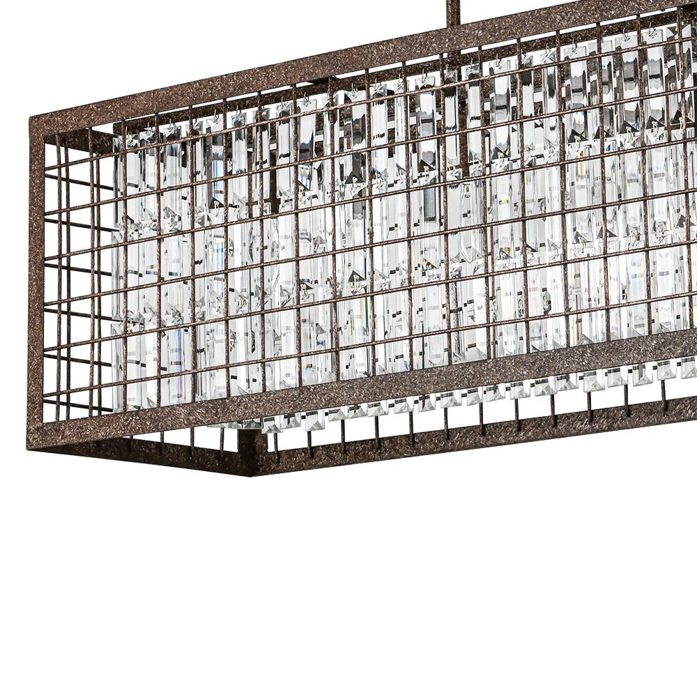 Lampadario Rectangolare Vintage a 4 Luci con Struttura Hollow in Cristallo