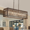 Lampadario Rectangolare Vintage a 4 Luci con Struttura Hollow in Cristallo