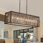 Lampadario Rectangolare Vintage a 4 Luci con Struttura Hollow in Cristallo