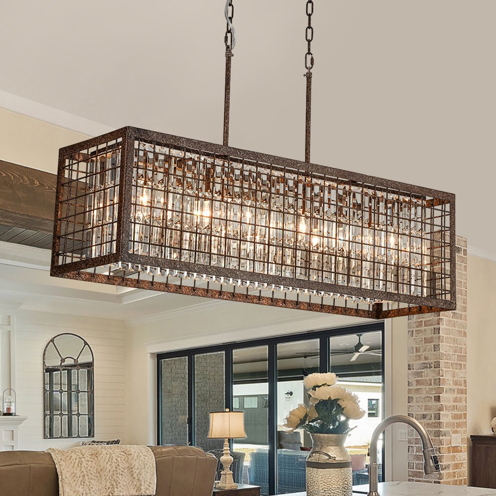 Lampadario Rectangolare Vintage a 4 Luci con Struttura Hollow in Cristallo