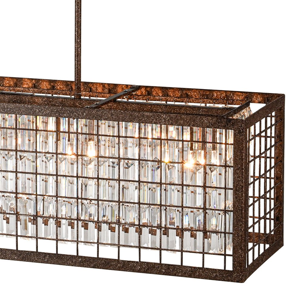Lampadario Rectangolare Vintage a 4 Luci con Struttura Hollow in Cristallo