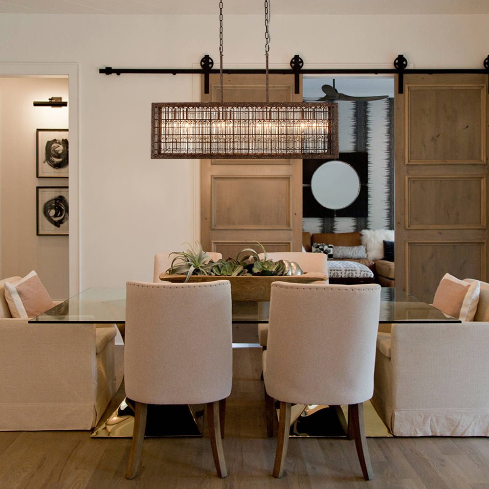 Lampadario Rectangolare Vintage a 4 Luci con Struttura Hollow in Cristallo